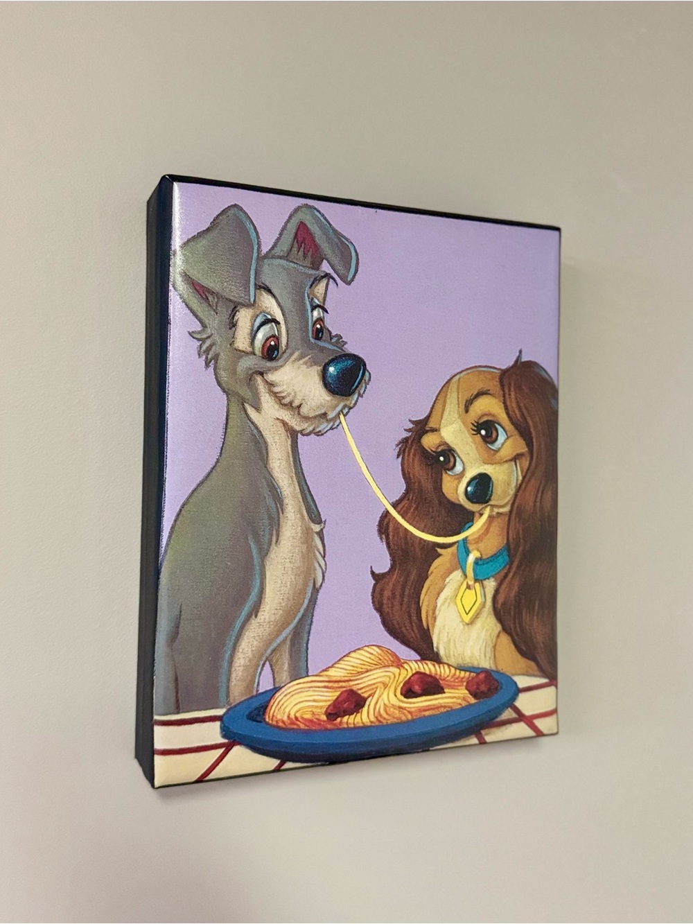 Purple Lady and the Tramp Canvas Print - Romantic Spaghetti Dogs Art